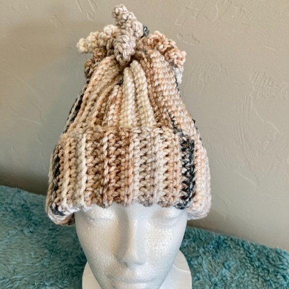 Adorable Adult Woman's Beanie with Fringe! Color: Sand Dunes - Picture 3 of 3